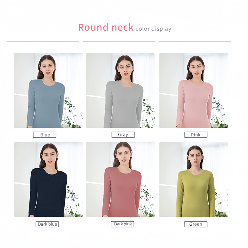 طقم نسائي حراري من الصوف الألماني بياقة دائرية وجانب البطن