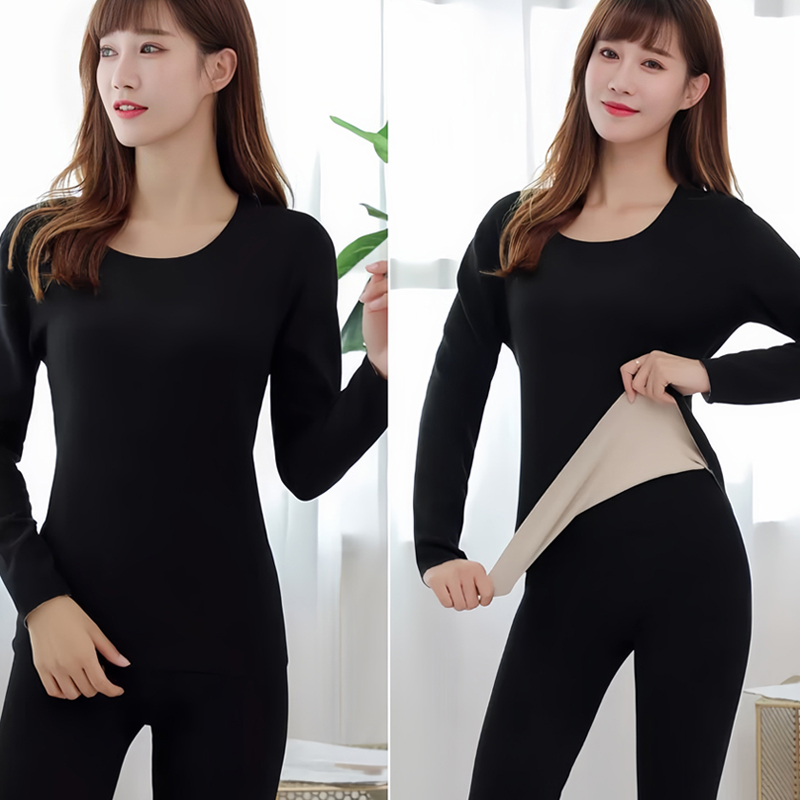 طقم نسائي حراري من الصوف الألماني بياقة دائرية وجانب البطن