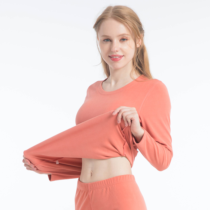 طقم ملابس داخلية حرارية نسائية من الصوف الألماني برقبة دائرية