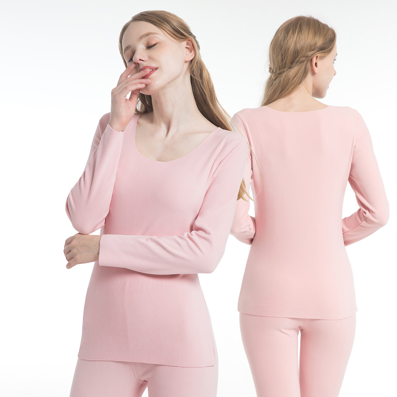 طقم حراري نسائي من الصوف الألماني بدون درزات برقبة دائرية