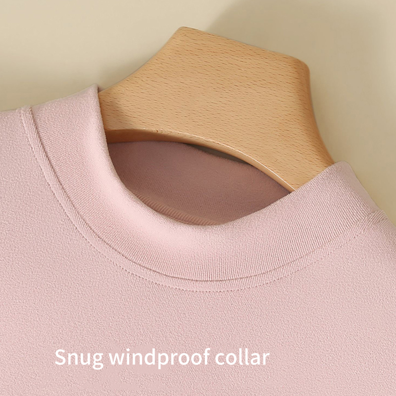 طقم حراري نسائي من القطن المضلع والصوف الألماني حتى منتصف الرقبة