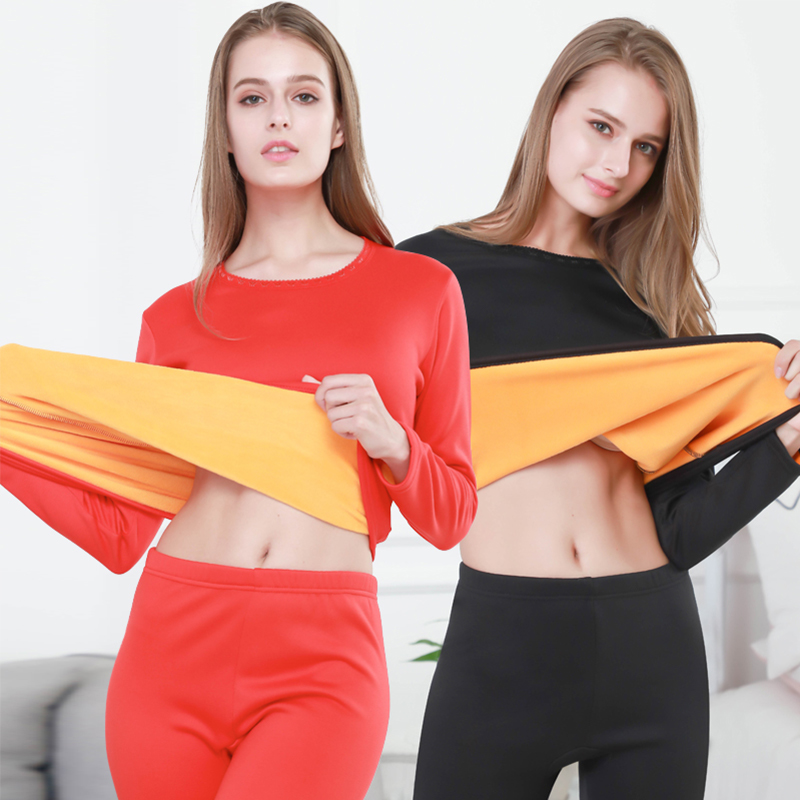 مجموعة حرارية سميكة مبطنة بالصوف الدافئ للنساء