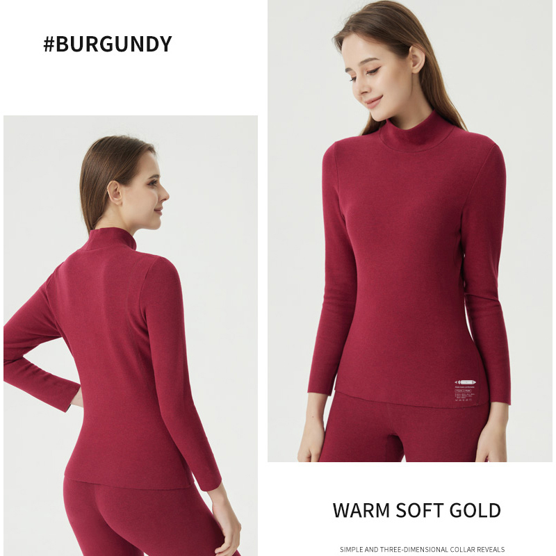 طقم ملابس داخلية حرارية نسائية من شعر الجمل/منتصف الرقبة