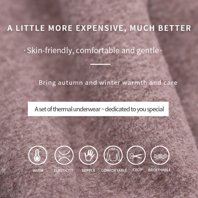 طقم ملابس داخلية حرارية نسائية من شعر الجمل/منتصف الرقبة