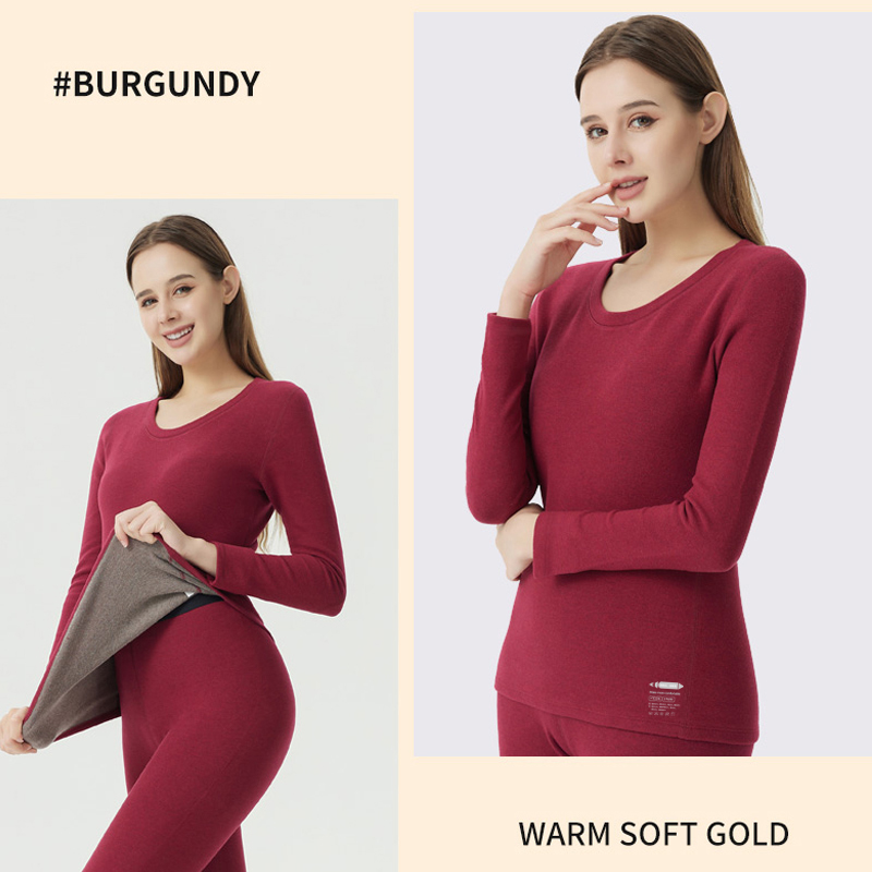 طقم ملابس داخلية حرارية نسائية من شعر الجمل/منتصف الرقبة