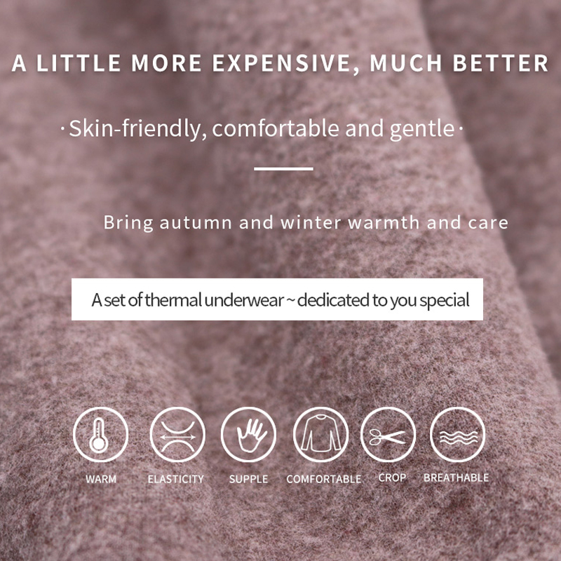 طقم ملابس داخلية حرارية نسائية من شعر الجمل/منتصف الرقبة