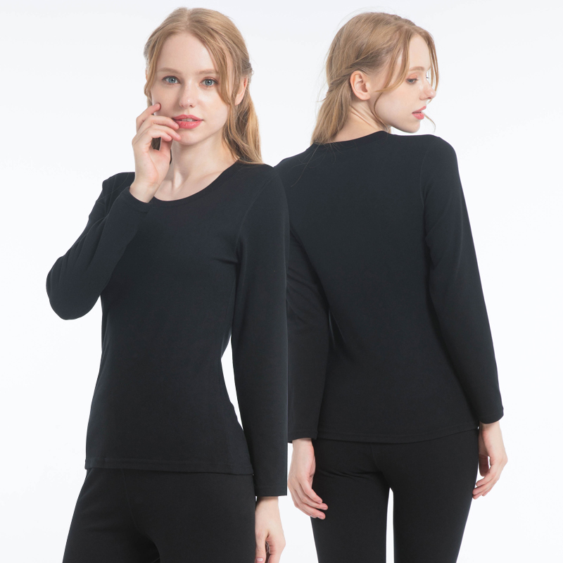 طقم حراري نسائي من الصوف الألماني برقبة دائرية مصقولة