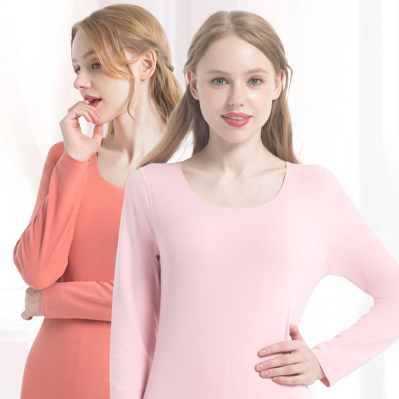 طقم حراري نسائي من الصوف الألماني بدون درزات برقبة دائرية