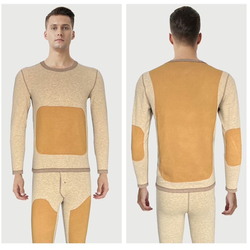 طقم ملابس داخلية حرارية للرجال برقعة رقبة دائرية