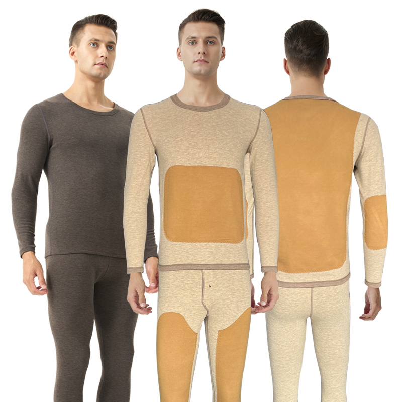 طقم ملابس داخلية حرارية للرجال برقعة رقبة دائرية