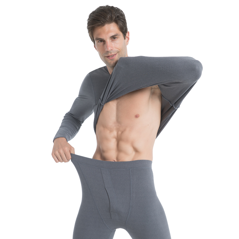 أطقم ملابس داخلية حرارية للرجال برقبة دائرية من الصوف الألماني المصقول