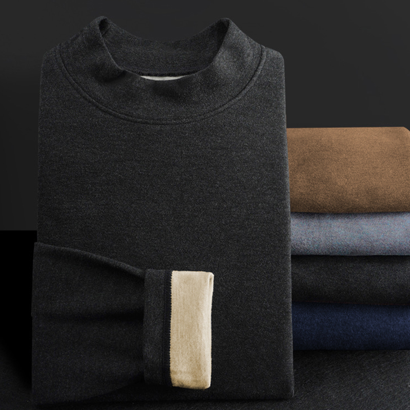 طقم ملابس داخلية حرارية مبطنة بالصوف بياقة متوسطة للرجال