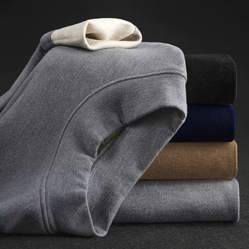 طقم ملابس داخلية حرارية مبطنة بالصوف بياقة متوسطة للرجال