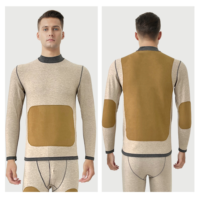 طقم ملابس داخلية حرارية مبطنة بالصوف بياقة متوسطة للرجال