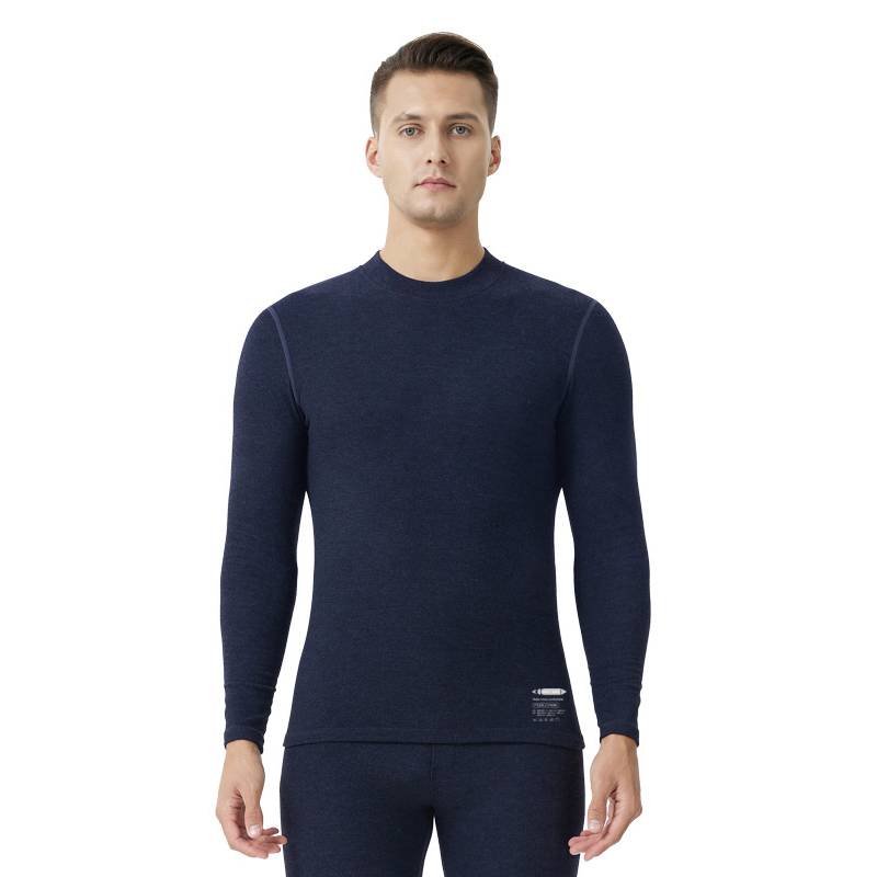 طقم ملابس داخلية حرارية مبطنة بالصوف بياقة متوسطة للرجال